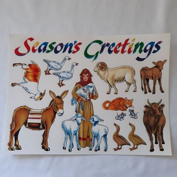 Nativity Window Decals Clings Vintage Reusable NEW Peel Stick Seasons Greetings. - Picture 2 of 5